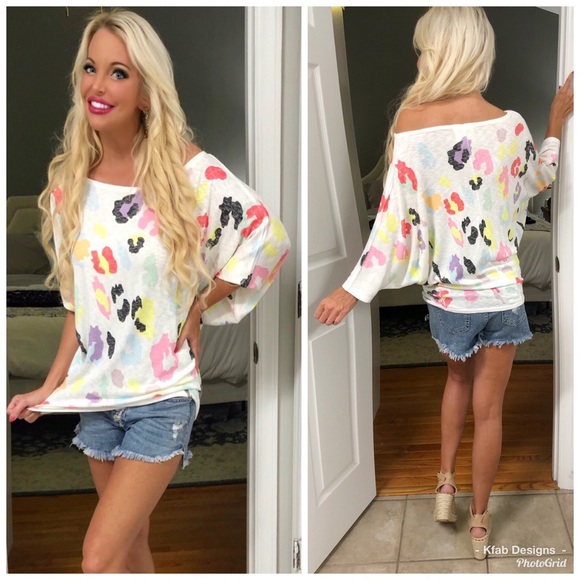 🛍LAST 1! Dolman Sleeve Multi Leopard Print Top - Picture 5 of 8